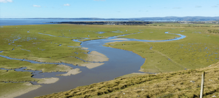 Stunning views over the waterlogged land at Humphrey Head in Cumbra.